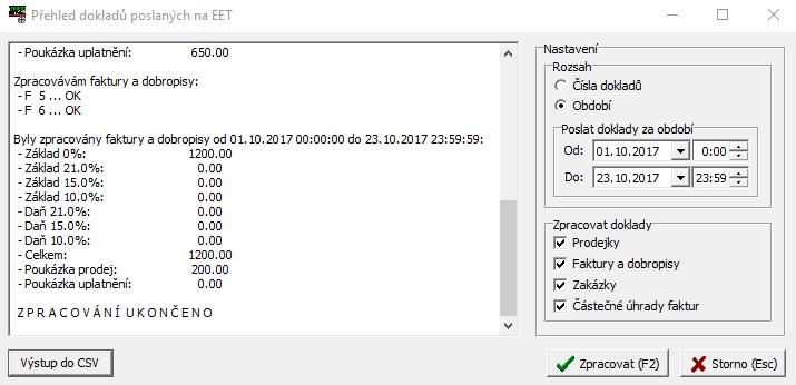 Tlačítkem Zpracovat se provede výpočet a po zpracování dat je možno výsledek uložit do souboru tlačítkem Výstup do CSV.