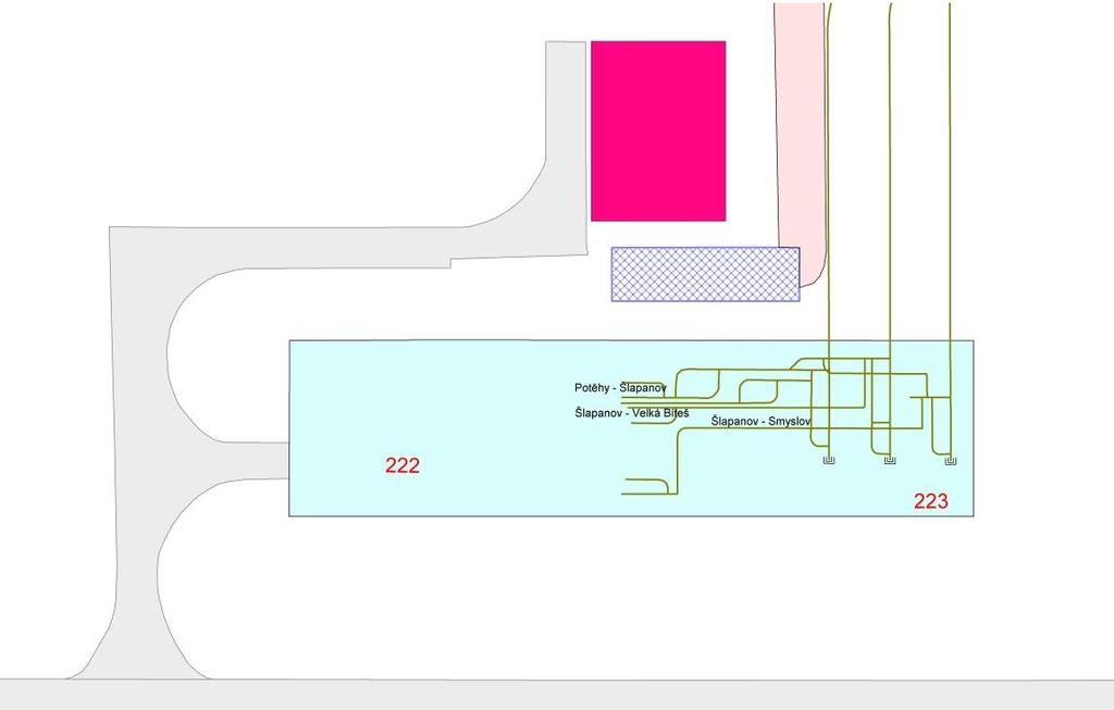 Detail objektu 223, kde došlo k havárii: místo vzniku havárie b) situace CZ-NACE (viz příloha č.
