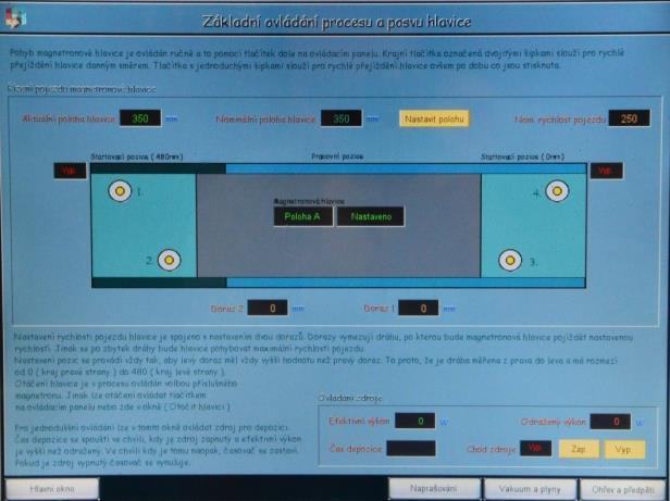 ) se zvolí magnetron a nastaví se nominální hodnota ionizace. Následně se zapne chod zdroje.