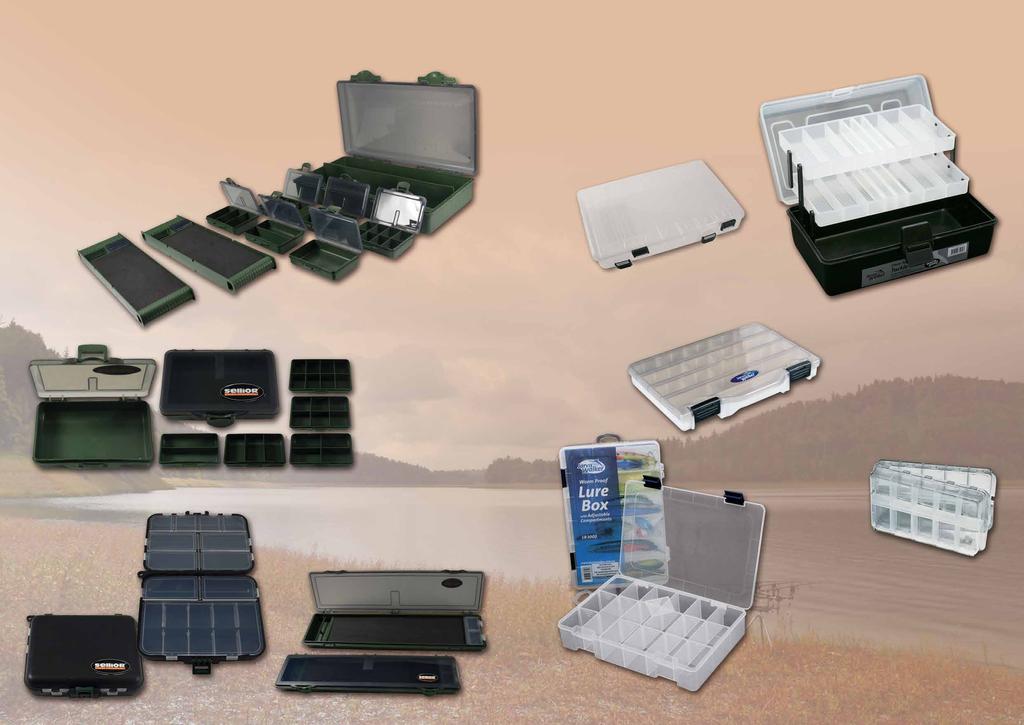 ostatní 124/25 >> www.aquazona.cz Set krabiček a zásobniků na návazce Sellior 35 x 18 x 6 cm Velice praktický set Sellior Carp Box obsahuje 6 krabiček a 2 zásobníky na návazce.