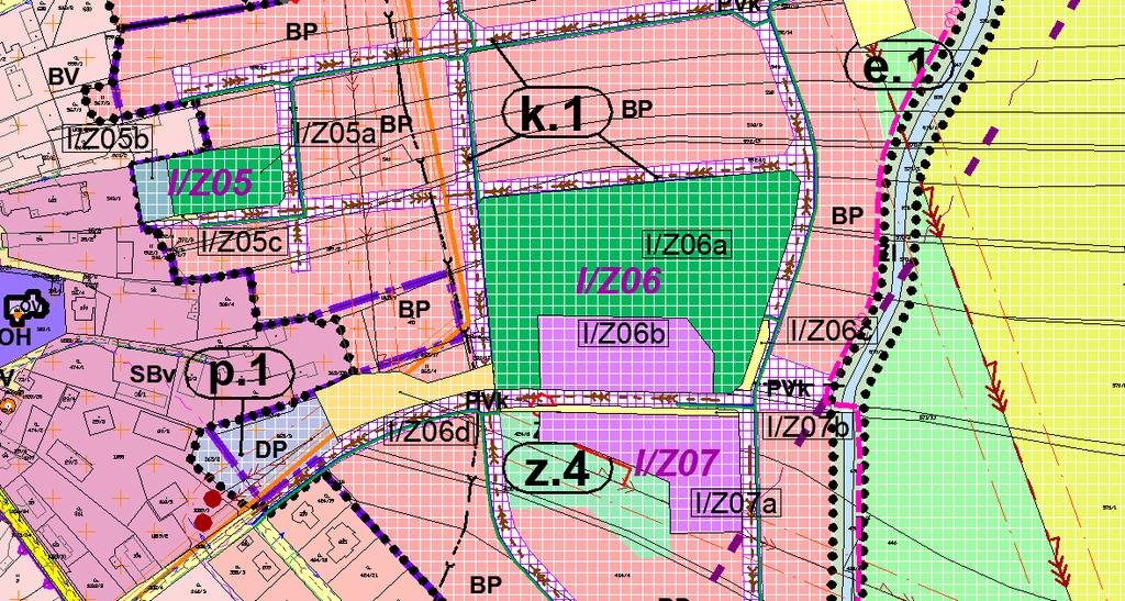 I/Z05 Plocha řeší změnu funkčního vymezení části zastavitelné plochy vymezené platnou ÚPD v souladu se zpracovanou a zaevidovanou územní studií. Změna č.