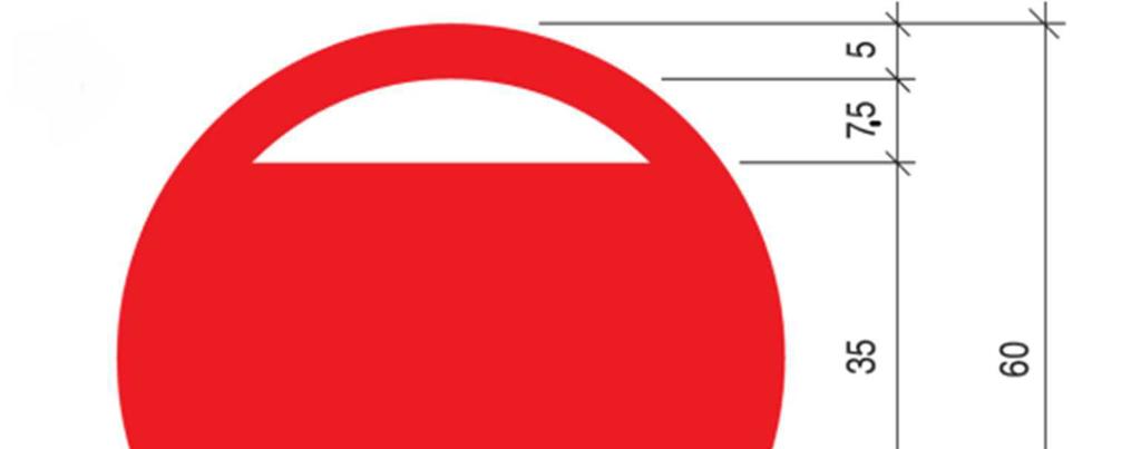 113 - BODY VHAZOVÁNÍ VE STŘEDNÍM PÁSMU a) Ve středním pásmu se 1,5 m od každé modré čáry vyznačí dva červené body o průměru 60 cm.