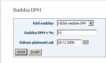 počiatočný dátum platnosti (Napr.: vyššia sadzba, 19%, 1.12.