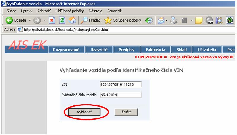 Pokiaľ sa v databáze už nachádza vozidlo so zhodnými údajmi (evidenčné číslo alebo VIN) systém ponúkne na výber vozidlo s týmito údajmi a vyplní okno Formulár definície vozidla údajmi z databázy. c.