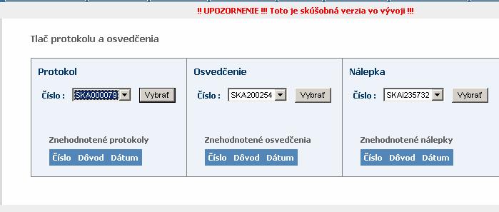 a v následne zobrazenom okne priraďte čísla protokolov, osvedčení a nálepok a stačte