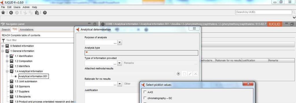 IUCLID Section 1.4 Analytical information(př.