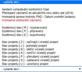 pověřená přípravou dat a stav projektu (R řešené projekty, U ukončené projekty) Záložka 1 Základní údaje o projektu ID projektu, rok sběru dat, název projektu, kód programu, cíle řešení projektu,