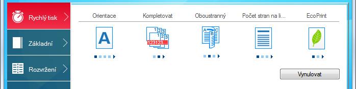 Tisk z počítače > Tisk z počítače Obrazovka nastavení tisku přes ovladač tiskárny Obrazovka nastavení tisku ovladačů tiskárny umožňuje konfiguraci řady nastavení týkajících se tisku.