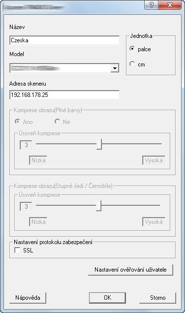 Instalace a nastavení zařízení > Instalace softwaru 2 Proveďte konfiguraci ovladače TWAIN. 1 2 3 (Síť) 4 1 Zadejte název zařízení. 2 Zvolte zařízení ze seznamu.