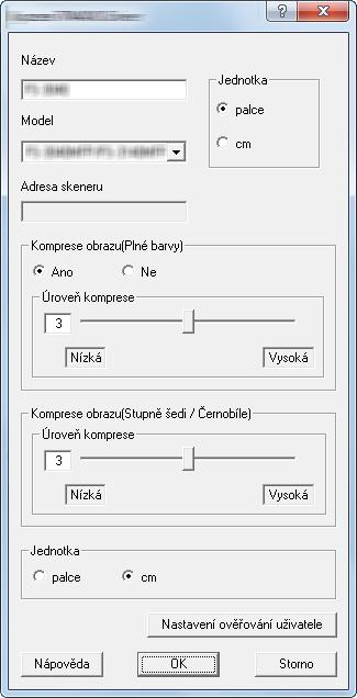 5 6 1 2 (USB) 3 1 Zadejte název zařízení. 2 Zvolte zařízení ze seznamu. 3 Zvolte měrnou jednotku. 4 Nastavte úroveň komprimace. 4 5 Klikněte na tlačítko [OK].
