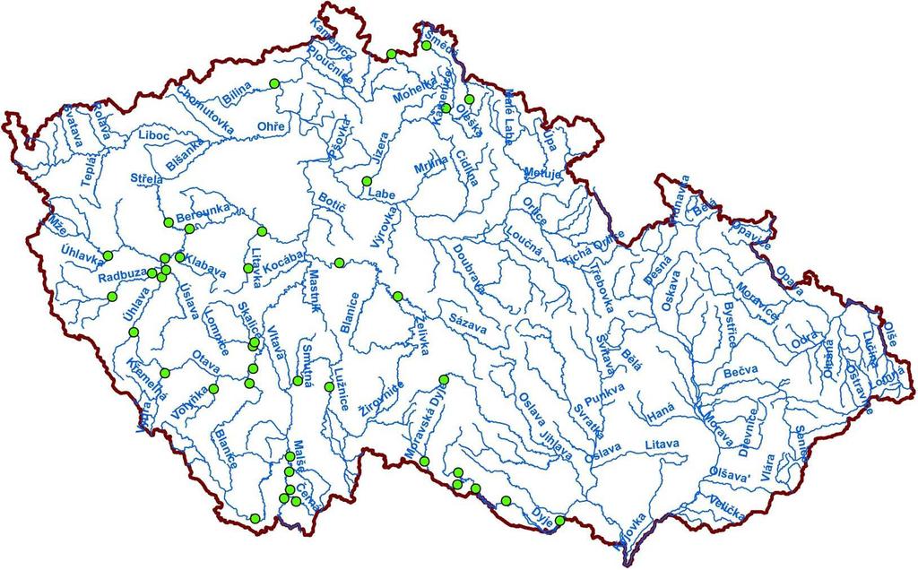 Data 41 povodí: kulminační průtok výška odtoku ( = objem povodňových vln / plocha povodí) výška srážek ukazatel předchozích srážek (API) Číslo stanice Jméno stanice Vodní tok 0845 Jablonec nad