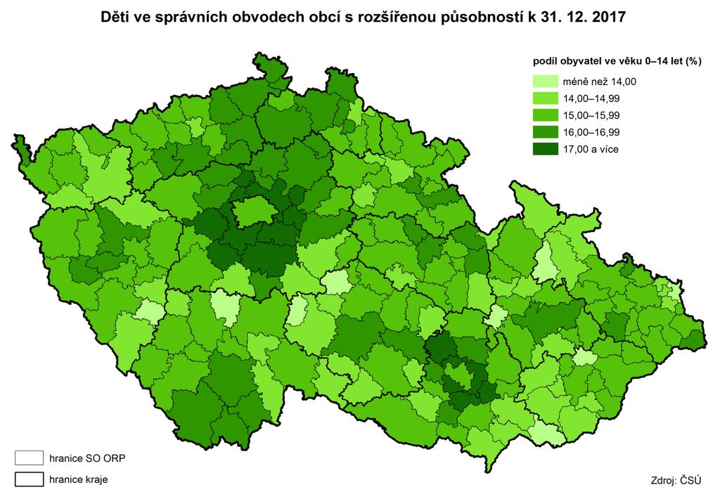 Ve většině krajů ČR převyšuje hodnota indexu stáří celorepublikový průměr, nižší hodnotu tohoto ukazatele vykazují pouze čtyři regiony Hl.