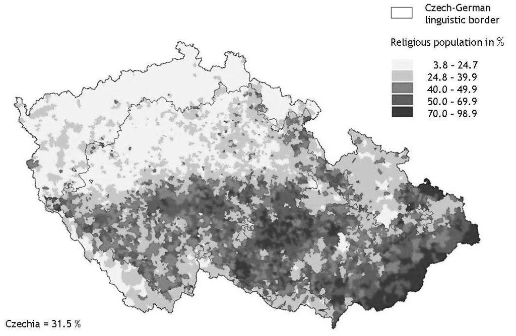 Náboženství na mapě ČR Podíl lidí s