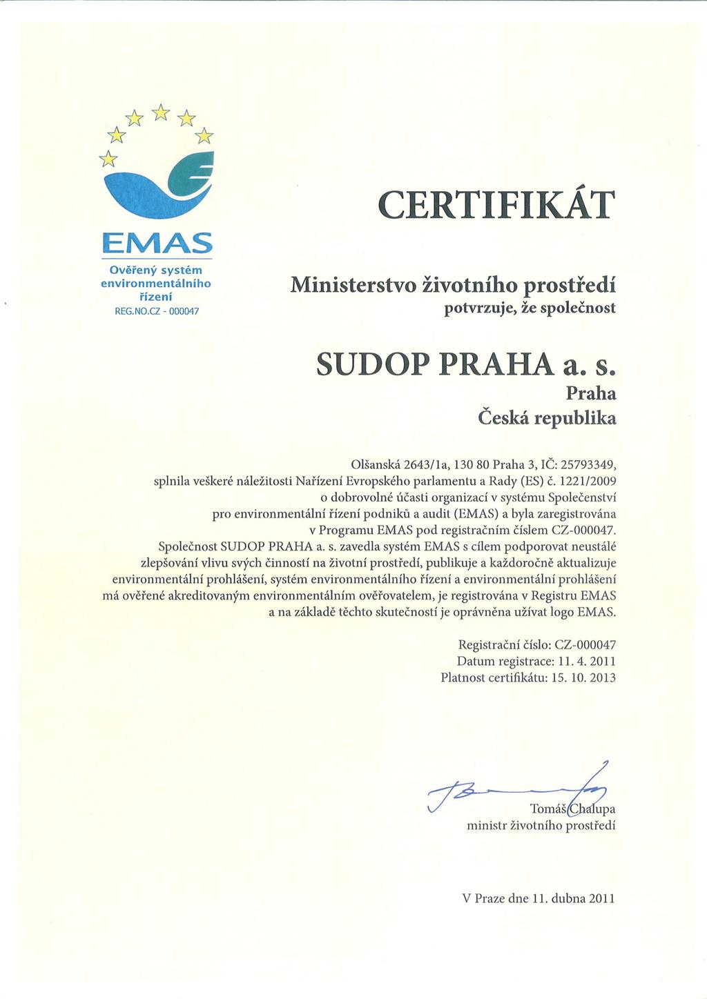 8 CERTIFIKÁT EMAS ZP08 - SUDOP PRAHA a s -