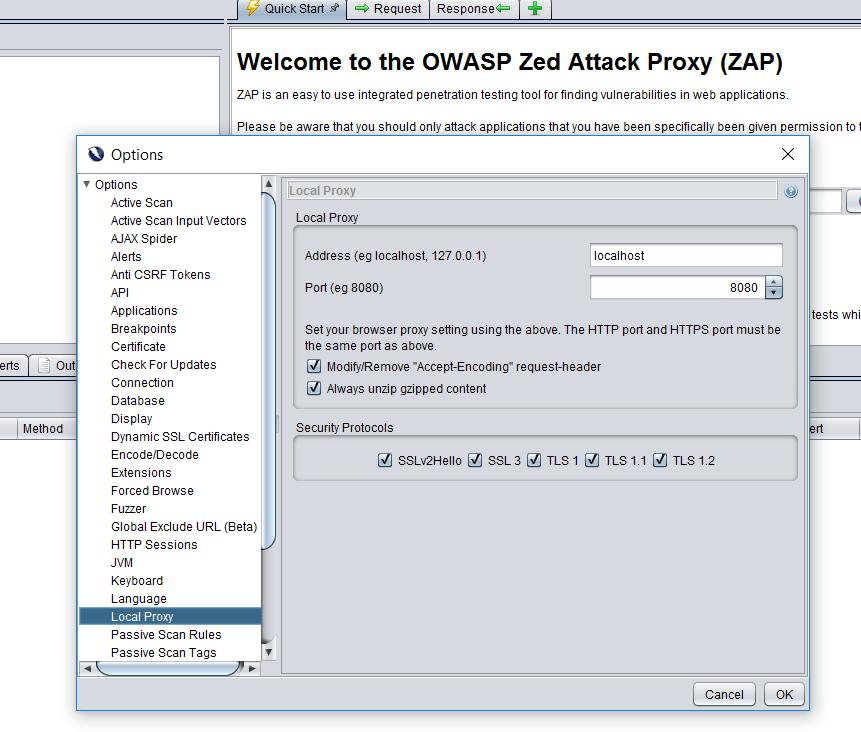 6]: ZAP / Options HTTP Sessions.