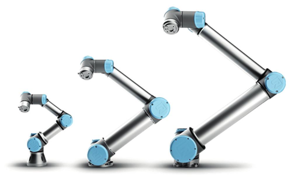 122 Universal Robots Typy robotů UR3 Nosnost 3 kg, dosah 500 mm. Hmotnost 11 kg, opakovatelná přesnost ±0,1 mm. Spotřeba el. energie min. 90 W, typicky 125 W, max. 250 W.