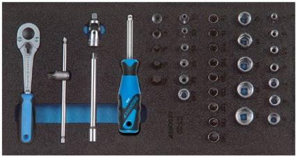 034 035 15 CT1-20 SADA NÁSTRČNÝCH KLÍČŮ 1/4" v 1/3 modulu Check Tool Rozměry: Š 157,5 x H 310 mm m b 195, 1 1/4" Nástrčná hlavice č.