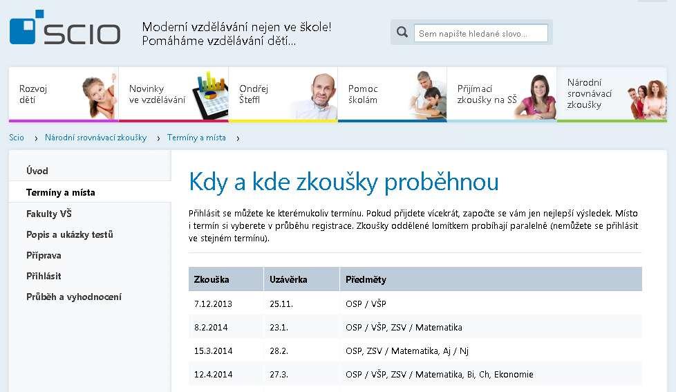 Národné porovnávacie skúšky SCIO - nezávislá spoločnosť, ktorá pomáha uchádzačom o štúdium na stredných a vysokých školách od r.