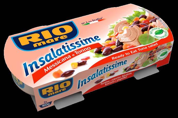 POTRAVINY RIO mare Insalatissime Tuňákový salát Mexico 2 x 160 g EAN (kus) 8004030352612 Kartonáž 18 Brutto váha g (karton) 6750 (Š x H x V) 22 x 34,3 x 21,6 Kartonů ve vrstvě 11 Kartonů na paletě 55