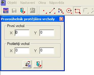 kliknutím na ikonu se otevře dialogové menu, které umožňuje zadat souřadnice objektu.
