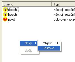 Vytváření sestavy: zobrazí se nové okno pro editaci sestavy a v něm se otevře dialogové okno pro vložení objektů do sestavy: Objekty je nutné