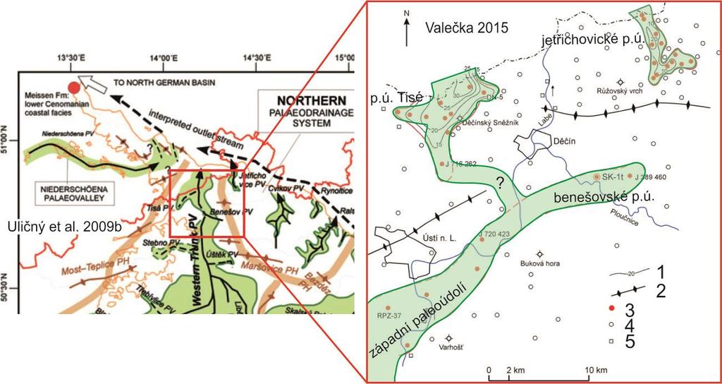 vývoji cenomanských uloženin na území rajonu 4730 je dáno jejich poměrně hlubokým uložením a též omezeným počtem vrtů, které je dosáhly jako příklad slouží vrt SK-1T Benešov nad Ploučnicí, kde je
