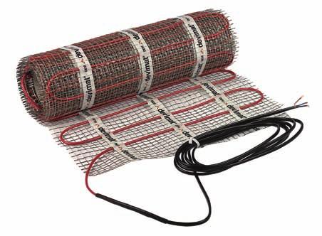 46 Dvoužilové samolepicí topné rohože devimat DTIF Na tkaninu ze skleněných vláken je meandrovitě fixován termokabel s opletením o průměru 4,2 mm.