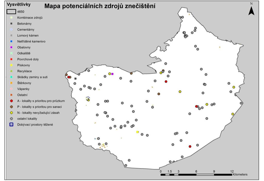 Obr. 9-2. mapa potenciálních zdrojů znečištění VZTAH SOUČASNÉHO VYUŽITÍ ZÁSOB PODZEMNÍCH VOD K ÚZEMNĚ PLÁNOVACÍ DOKUMENTACÍ.