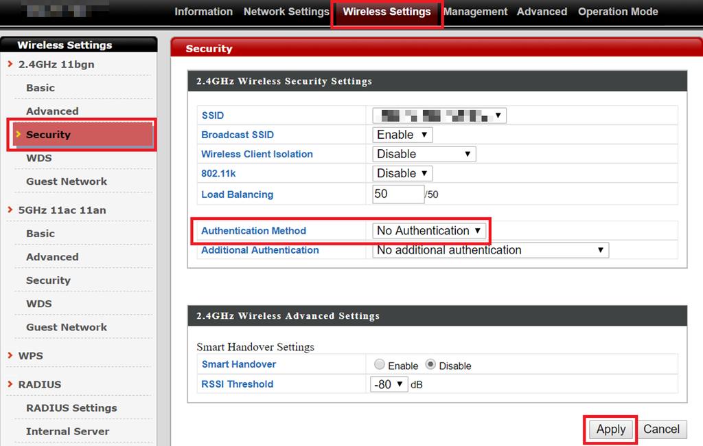 Konfigurace zabezpečení bezdrátové sítě 2.4GHz 1.