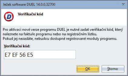 Upgrade systémové databáze Protože databáze DuelSystem je ještě v podobě z předchozí verze, nabídne DUEL 14 její aktualizaci a po souhlasu obsluhy ji zahájí.