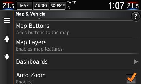 3 tlačítka na pravé straně Mapy navigace lze nastavit následujícím způsobem