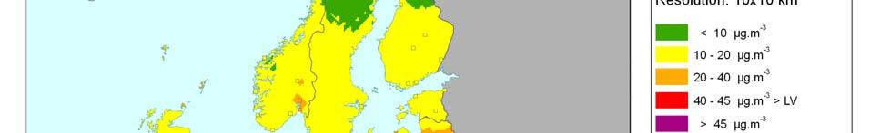 PM 10 roční průměr 2010 městské oblasti městská