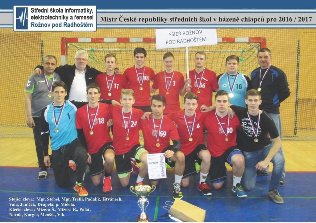 Mistrovství ČR středních škol v házené, 14. 15. 3. 2017, Plzeň, 1. místo SŠIEŘ Rožnov p/r opět mistrem ČR v házené! Ve dnech 14. 15. 3. 2017 se konalo v Plzni Mistrovství ČR středních škol v házené.