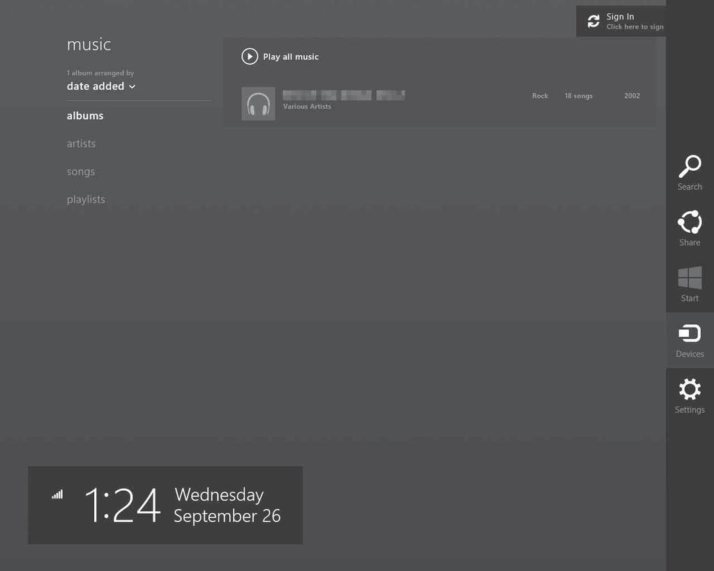 Poslech audio obsahu uloženého na počítači s Windows 8 Použití funkce Music (Hudba) systému Windows 8 (Windows UI) 3 Vyberte položku