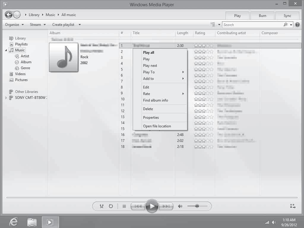 2 Vyberte položku [Windows Media Player]. 5 Vyberte položku [SONY:CMT-BT80W(B) XXXXXX]. 3 Klikněte pravým tlačítkem myši na požadovaný audio obsah nebo jej stiskněte a podržte.