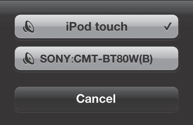 3 V nabídce funkce AirPlay služby itunes nebo zařízení iphone, ipod touch nebo ipad vyberte [SONY:CMT-BT80W(B) XXXXXX].