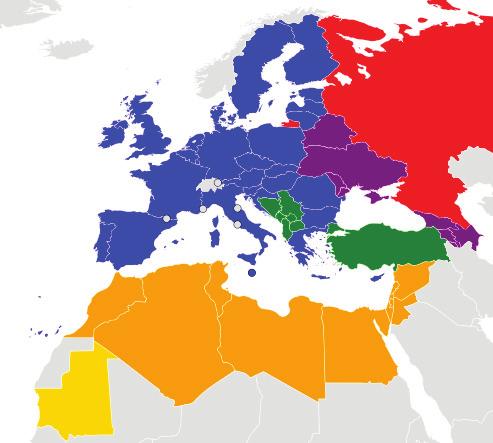 Strategické zameranie zahraničnej 101 a Ukrajina. Rusko neparticipuje na Európskej susedskej politike. Má špeciálnu status v rámci tzv. EÚ-ruských spoločných oblastí. (Pozri mapu č.