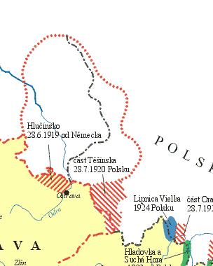 s Dohodou v Paříži. Situace je vyřešena roku 1920 vojensky ČSR obsadila Těšínsko.