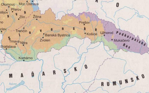 Podkarpatská Rus neboli Zakarpatská Ukrajina původní utlačovaná součást Uher, obyvatelstvo jsou Rusíni = Ukrajinci žijící na