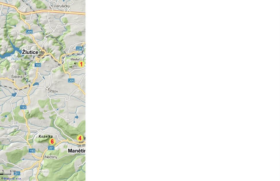 Mapa okolí centra a zajímavostí: Trénink 1.7. Hubertus Trénink 2.7. 1/ Vladař keltské hradiště na stolové hoře vysoké 693m. Nedaleko historické město Žlutice s barokním kostelem, muzeem.