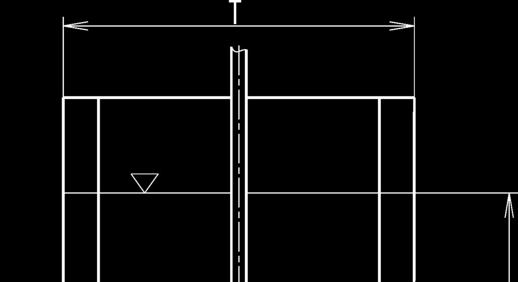 Nádoba byla u stěny vybavena čtyřmi standardními radiálními narážkami o šířce b = 0,1 T. Výška hladiny byla rovna průměru nádoby H = T. Na obr. 2 je znázorněno schéma uspořádání experimentu.