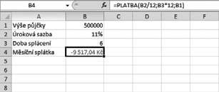 1 Základní finanční funkcí pro výpočet splátky je funkce PLATBA(). 2 U každé půjčky je důležitá nejen částka, ale také úroková míra a celkové doba splácení.