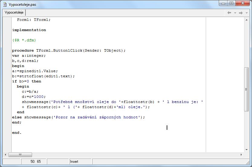 Vývojové prostředí Delphi používá programovací jazyk Object Pascal. Na základním formuláři je umístěno celkem deset komponent.