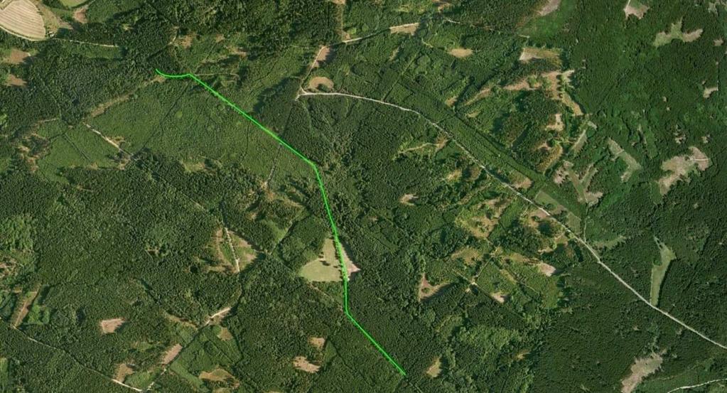 Obrázek P11_ mapa okolí měřené tratě - hustý lesní porost Druhým testovaným prostředím bylo prostředí vysokých okolních budov.