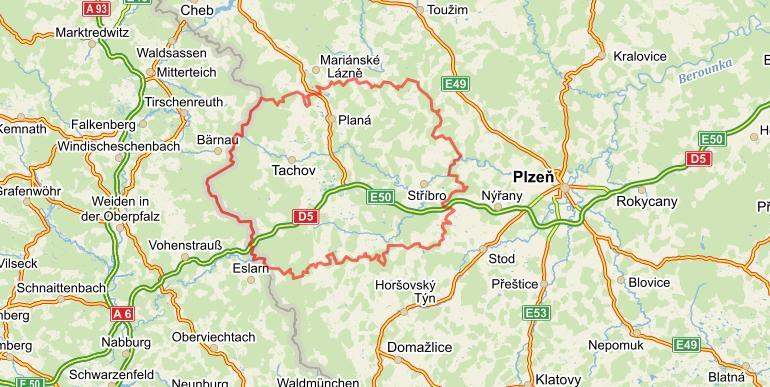 Obr. 1 Mapa okresu Tachov (mapy.cz). Obr.