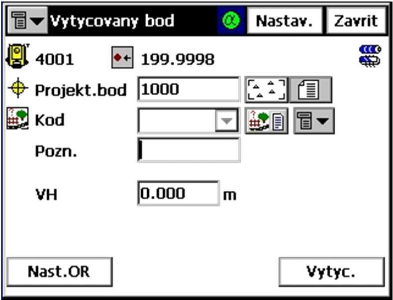 Vytyčení bodu Ikona v levém horním rohu tohoto zobrazení zpřístupňuje následující vysunovací menu: - Editace bodu: otevře zobrazení seznamu bodů Body (viz.