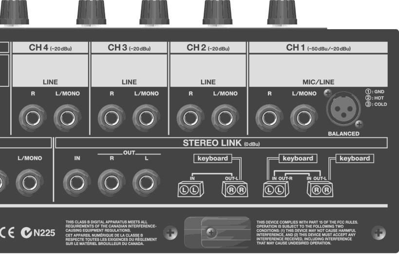 Jak se co jmenuje a dělá CH1 CH4 vstupy Můžete zapojit až čtyři zařízení, včetně keyboardů a jiné elektronické nástroje, nebo linková zařízení, jako CD přehrávač, mikrofon (pouze CH1).