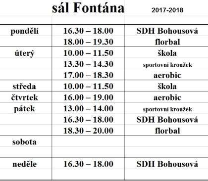 Klíč je k dispozici na svazku klíčů k tělocvičně, které zapůjčuje paní Dostálová v Bohousové.