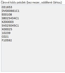 Kódy nádob je nutné zadávat pouze těmito dvěma způsoby: 1) za sebou oddělené pomocí čárky (obrázek č. 13) Obrázek č.