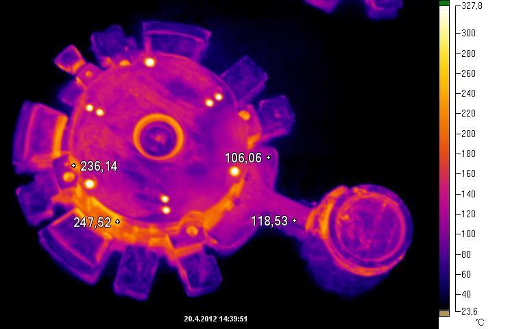 Získané snímky z termokamery byly poté zpracovány pomocí příslušného software termokamery. Z obr. 5.10 a 5.